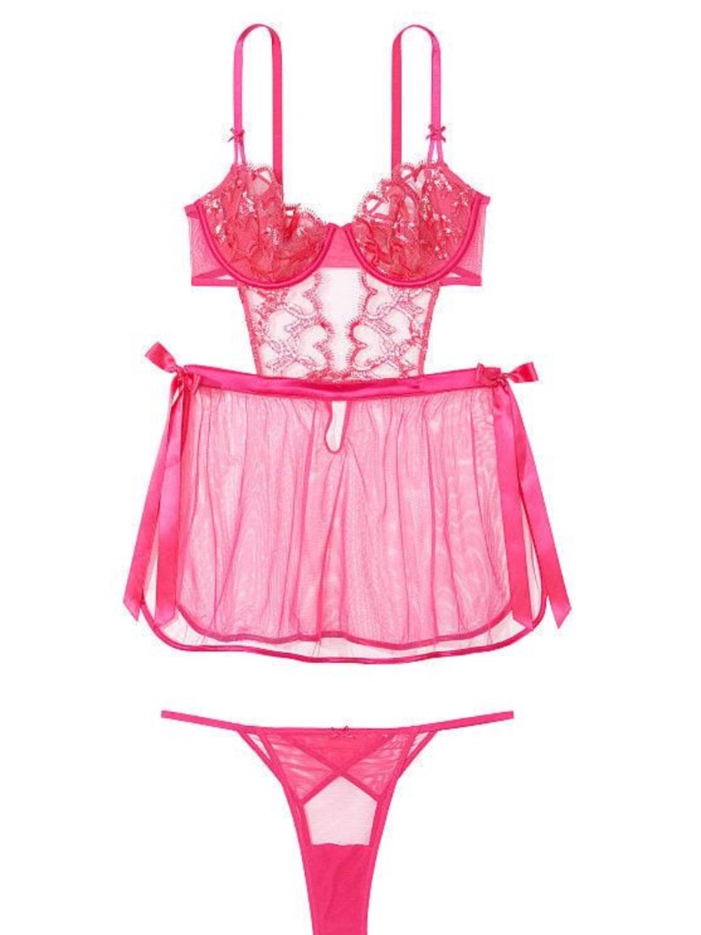 VS Dream Angels Shimmer Heart Apron Babydoll Set Pink 34C EUC